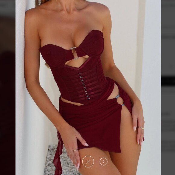 OUTCAST ZURIEL MINI DRESS BURGUNDY XS - Picture 3 of 7